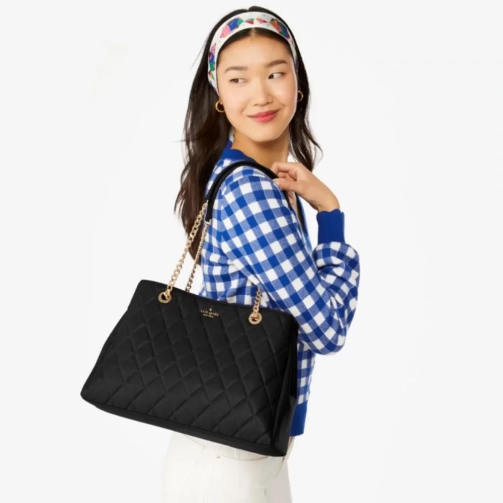Kate Spade Carey Quilted Smooth Leather Tote Bag Black NWT